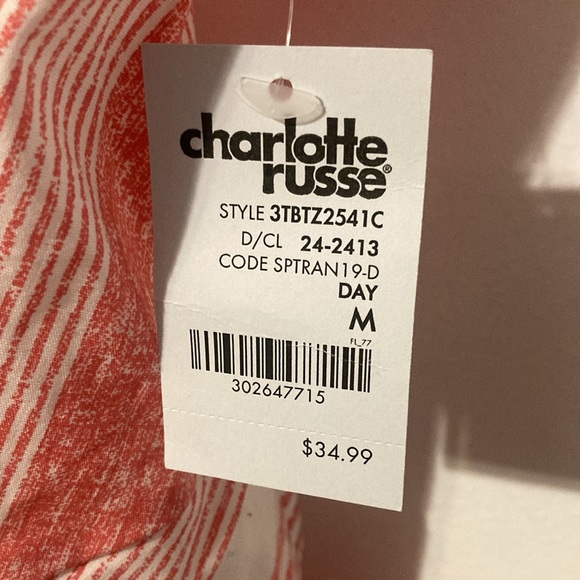 Charlotte Russe Bailey Blue Women’s M Mini Tank Dress Red/White Herringbone NWT - Picture 3 of 9